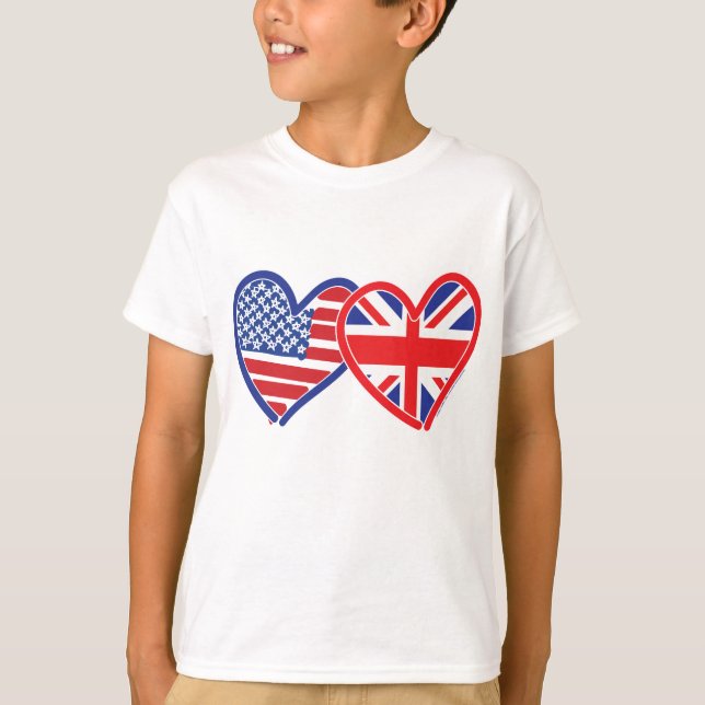 Camiseta Corazones de la bandera estadounidense/bandera de  (Anverso)
