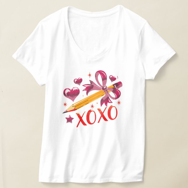 Camiseta Corazones de lápiz de cinta rosada XOXO (Distribución )