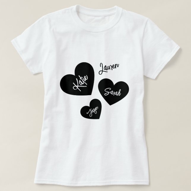 Camiseta Corazones de madres personalizadas en blanco y neg (Diseño del anverso)