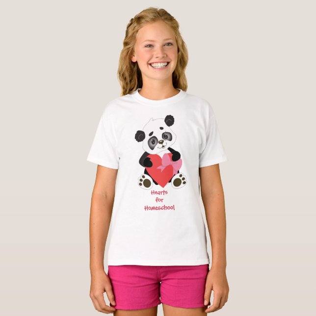 Camiseta Corazones de oso panda para el colegio doméstico (Anverso completo)