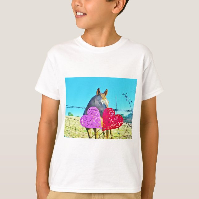 Camiseta Corazones de San Valentín de caballos blancos y ma (Anverso)