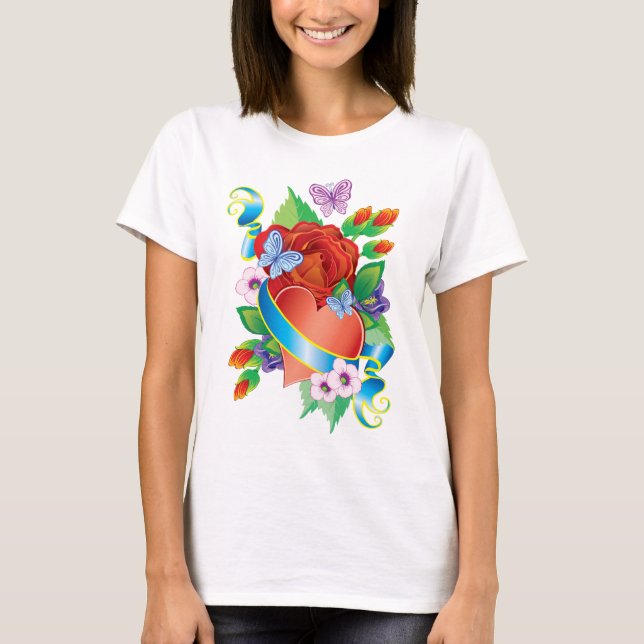Camiseta Corazones de tatuaje Rosa (Anverso)