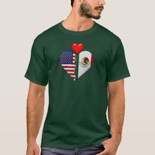 Camiseta Corazones de USA México banderas Orgullo Hispano