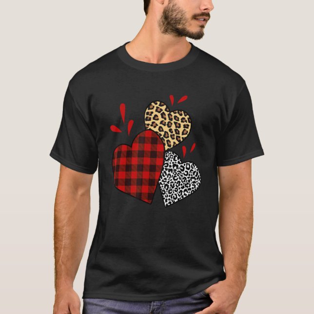 Camiseta Corazones día de San Valentín Cute Búfalo Leopardo (Anverso)