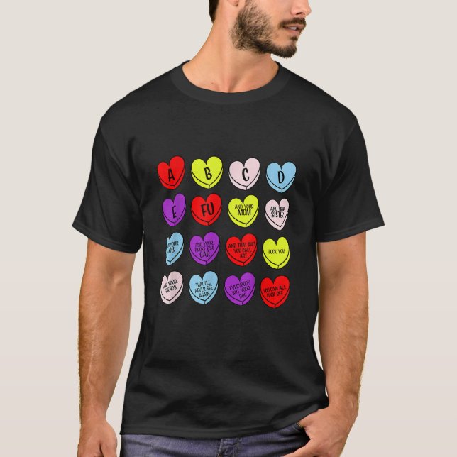 Camiseta Corazones Día de San Valentín divertidas ABCDEFU M (Anverso)