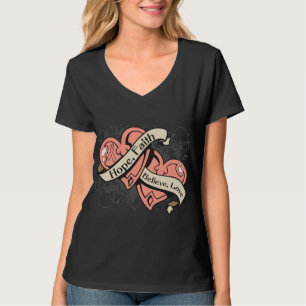 Camiseta Corazones duales del cáncer de la fe uterina de l