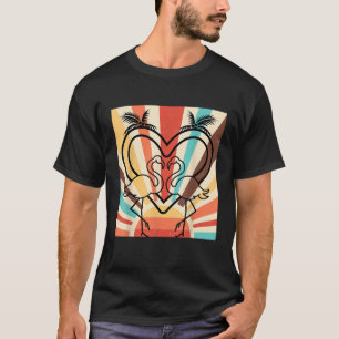 Camiseta Corazones Exóticos Pájaro Rosado Flamingos Retro T