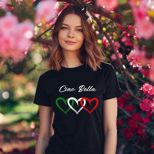 Camiseta Corazones italianos   Ciao Bella   Tu texto
