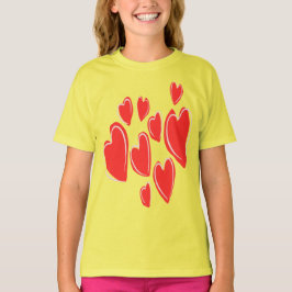 Camiseta Corazones Lindos Dibujados a Mano Rojo Intenso Doo