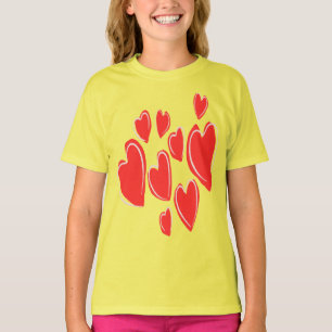 Camiseta Corazones Lindos Dibujados a Mano Rojo Intenso Doo