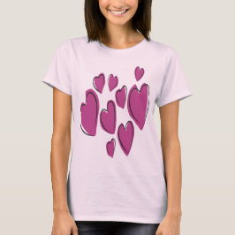 Camiseta Corazones Lindos Dibujados a Mano Rosa Doodle Romá