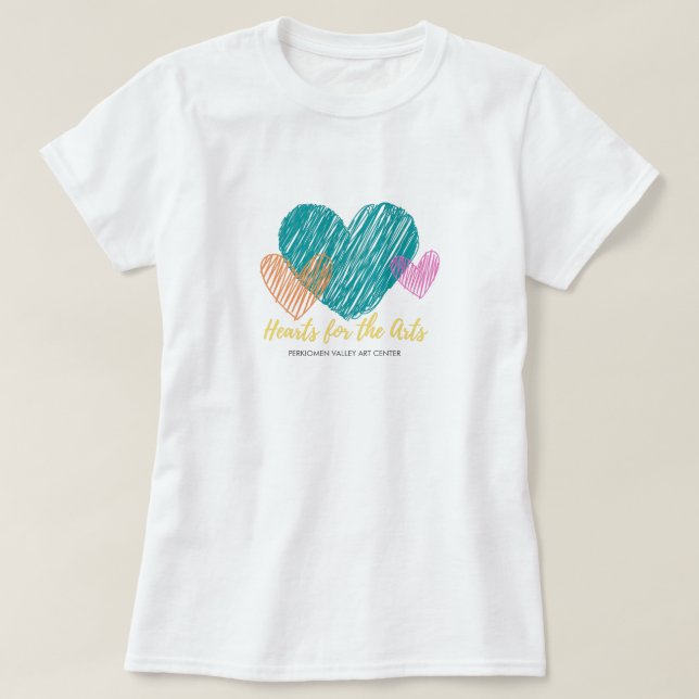 Camiseta Corazones para las artes, corazón Verde azulado, e (Diseño del anverso)