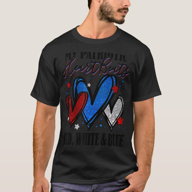 Camiseta Corazones Patrióticos Del 4 De Julio Para Hombres  (Anverso)