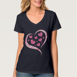 Camiseta Corazones Purpurinas rosas con Moda cardíaca de fl