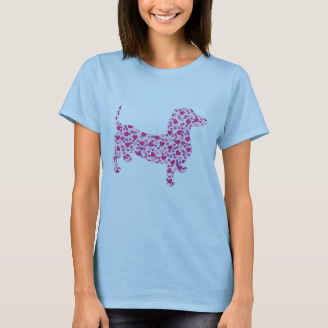 Camiseta Corazones rosados agudos Dachsund (Anverso)