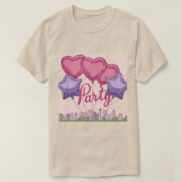 Camiseta Corazones rosados Lavender Stars Balloons Fiesta C