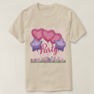 Camiseta Corazones rosados Lavender Stars Balloons Fiesta C