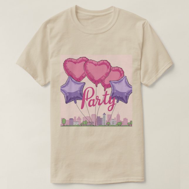 Camiseta Corazones rosados Lavender Stars Balloons Fiesta C (Diseño del anverso)