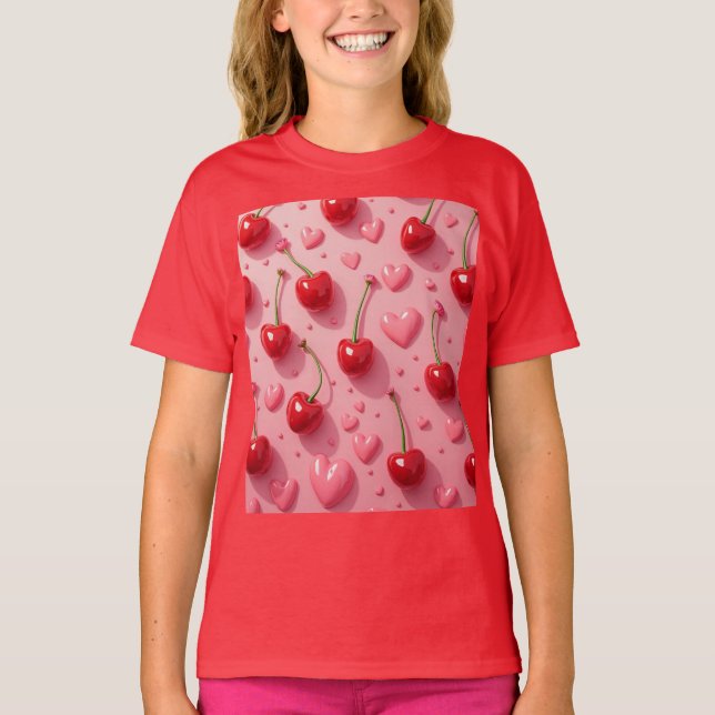 Camiseta Corazones y cerezas de San Valentín (Anverso)