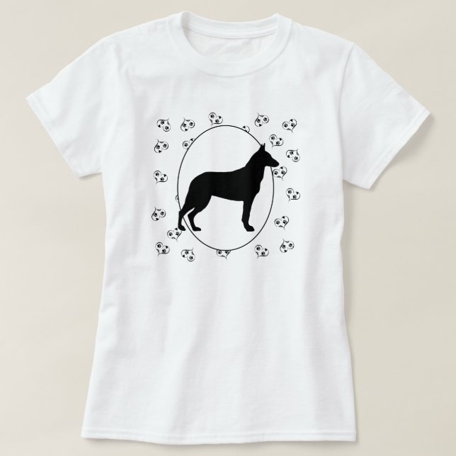 Camiseta Corazones y huellas de malinois belgas (Diseño del anverso)