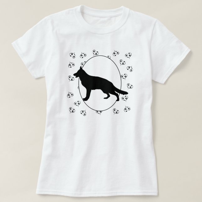 Camiseta Corazones y huellas de perros pastores alemanes (Diseño del anverso)