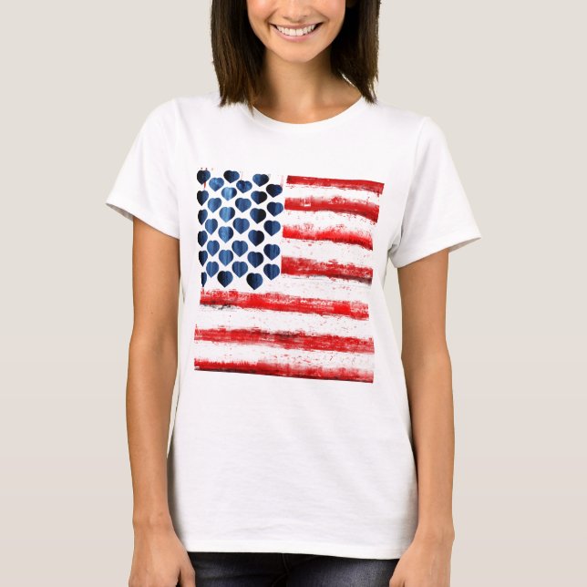 Camiseta corazones y rayas, flag.LOVE americano AMÉRICA (Anverso)