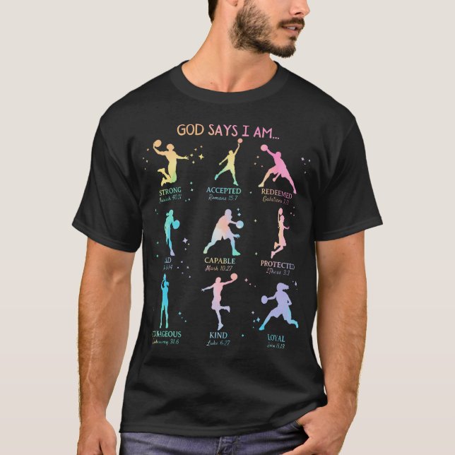 Camiseta Corbata de baloncesto cristiana 'Dios dice que soy (Anverso)