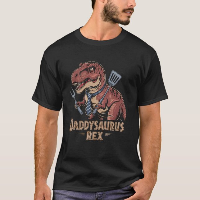 Camiseta Corbata de Dinosaurio Daddysaurus Rex BBQ y Herram (Anverso)