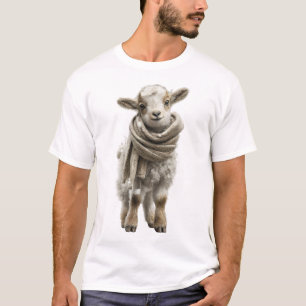 Camiseta Corderito Adorable en Bufanda de Punto Grueso
