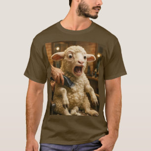 Camiseta Cordero lindo de fantasía asustado afeitándose