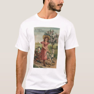 Camiseta Cordero, polluelo, y gallo que caminan del chica
