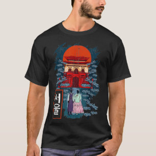 Camiseta Corea de Seúl en hangul con el templo y el pueblo