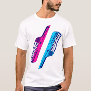 Camiseta Corey Tiger 80s Keytar de época rosa y azul