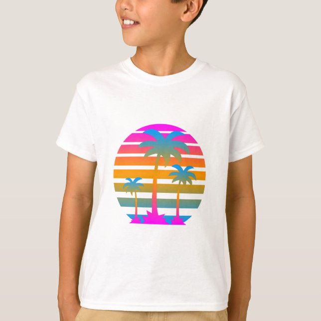 CAMISETA COREY TIGER RETRO PUESTA DE SOL PALMERAS (Anverso)