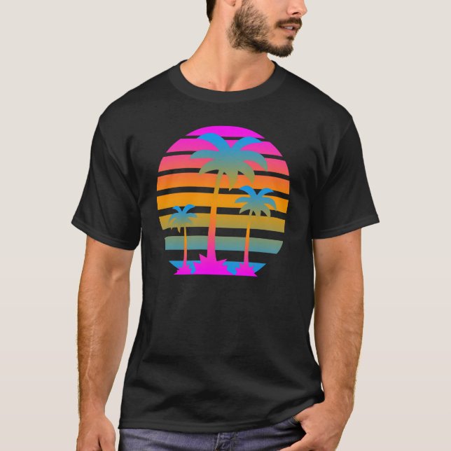 Camiseta Corey Tiger Retro Sunset Palm Trees (Anverso)
