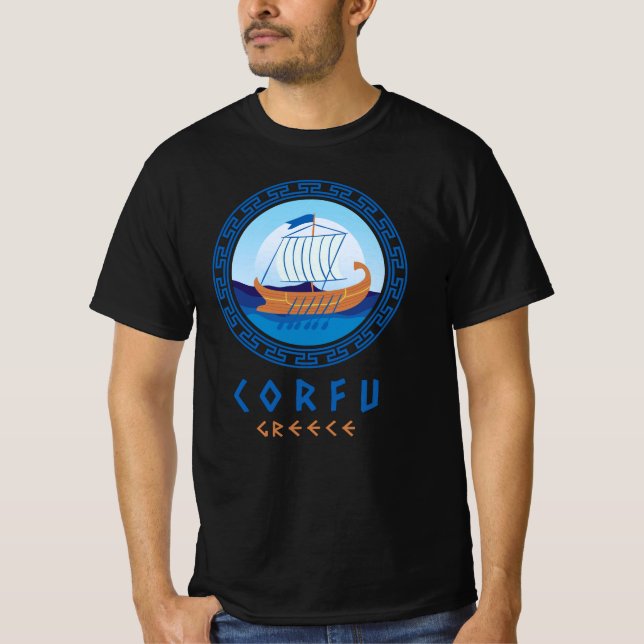 Camiseta Corfú, Grecia Diseño de Barcos Griegos Hombres (Anverso)