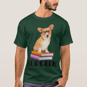 Camiseta Corgeek Leyendo Libros Geek Funny Corgi Perro Love