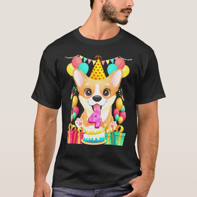 Camiseta Corgi 4.º Cumpleaños 4 Años de Edad (Anverso)