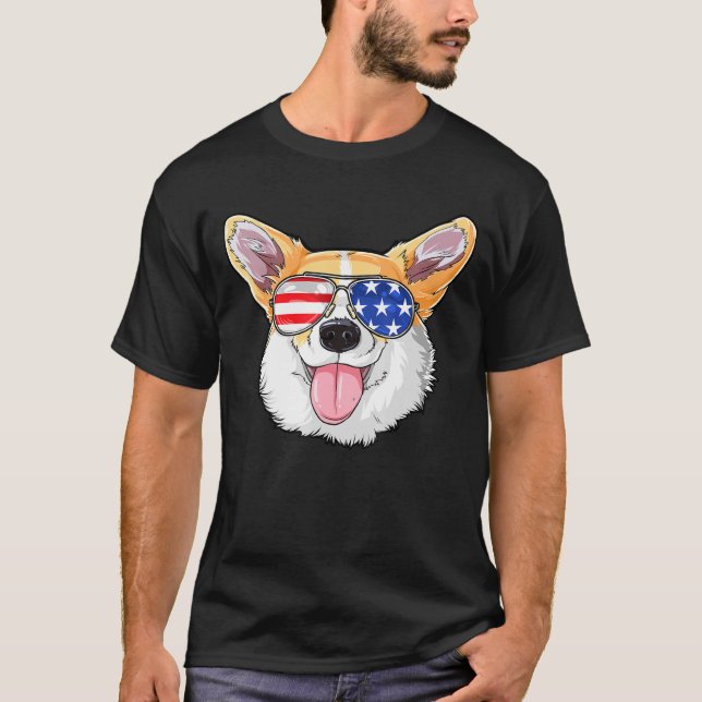 Camiseta Corgi 4 De Julio Gafas De Sol Hombres Mujeres Esta (Anverso)