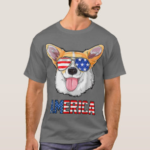 Camiseta Corgi 4 de julio Gafas de sol norteamericanas perr