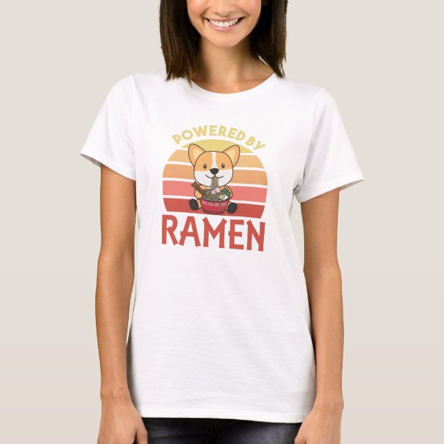 Camiseta Corgi Alimentado Por Perros De Noodle Ramen Cute K (Anverso)