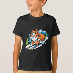 Camiseta Corgi Alpino En Esquís Gafas Cool Escena De Invier