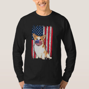 Camiseta Corgi American Flag Dog Wears Face Máscara 4 De Ju