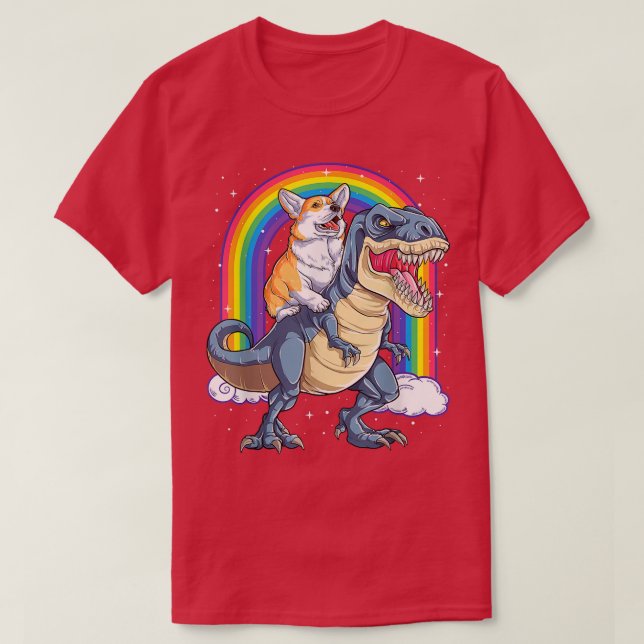 Camiseta Corgi arcoiris montando dinosaurio T re Cute Corgi (Diseño del anverso)
