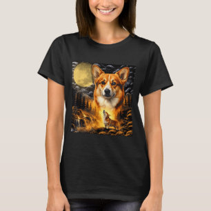 Camiseta Corgi aullando a la luna, luna vintage animal 90s