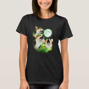 Camiseta Corgi Aullando a La Luna Verde tie dye 3 Corgis D