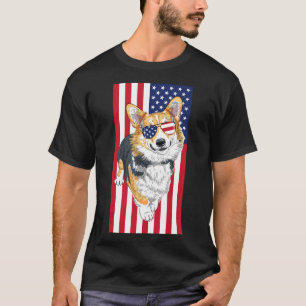 Camiseta Corgi Bandera Americana Tricolor Negro 4 De Julio 
