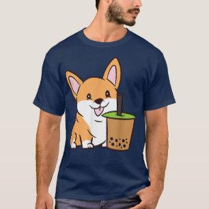 Camiseta Corgi Beber Té De Burbuja Kawaii Corgi Perro Con B