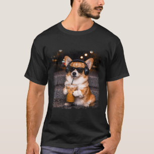 Camiseta Corgi bebiendo café helado amante humor divertido 