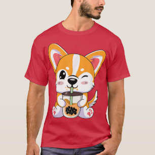 Camiseta Corgi Boba Tea Bubble Cute Kawaii Anime Kids Adole